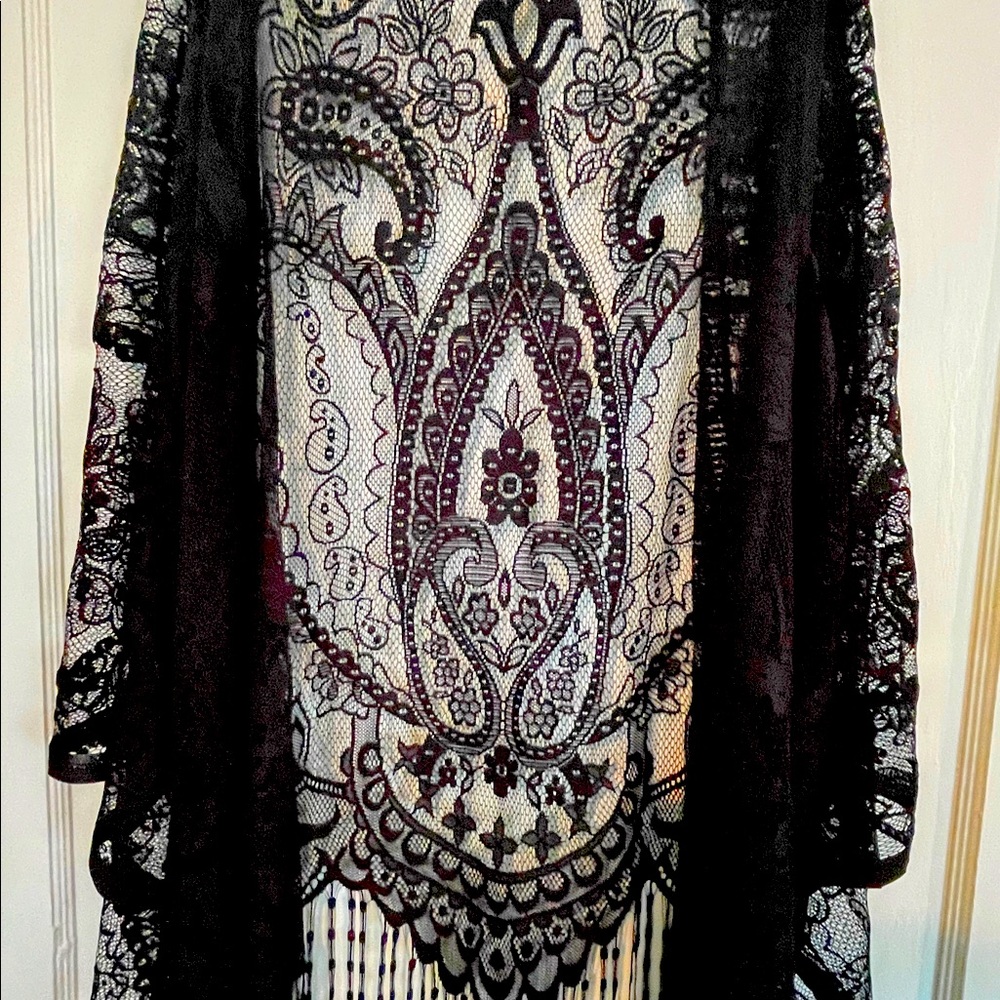 Black fringed lace shawl